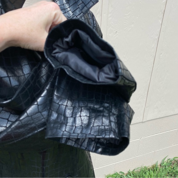 Dialogue Black Leather Jacket Croc Embossed Coat Lined Shimmer Size L Pockets - Picture 8 of 16